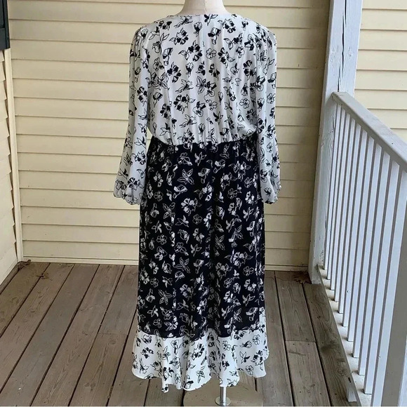 Lane Bryant x Beauticurve Plus Size 14 Black White Floral Midi Wrap Dress Hi Low - Picture 5 of 11